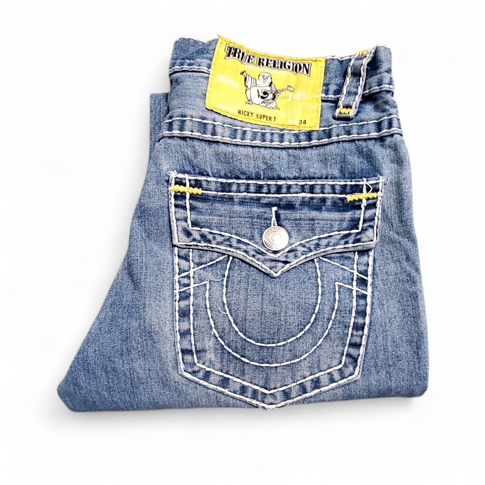 True Religion Men's Ricky Super-T Straight Leg Jeans sz 34 Blue - Picture 4 of 11